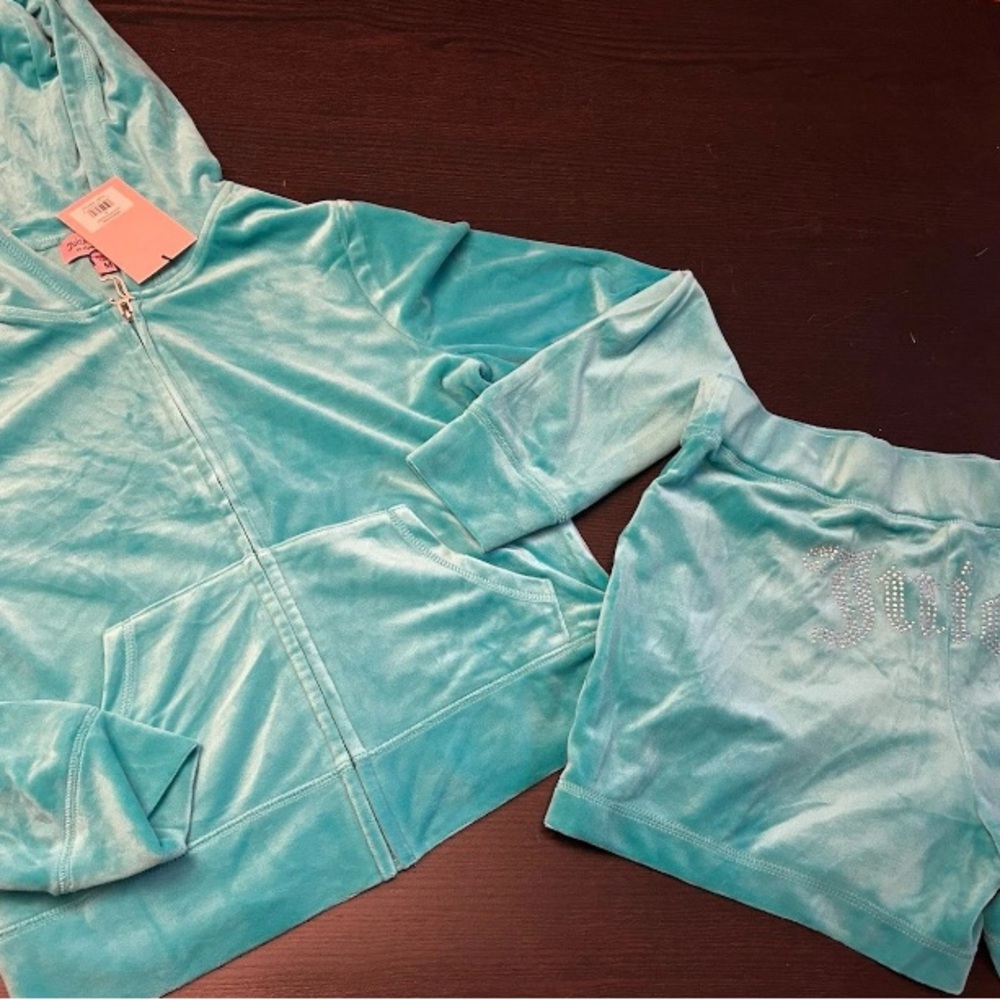 NEW Juicy Couture Velour Tracksuit Set Rhinestone Hoodies jacket Shorts - Picture 5 of 5